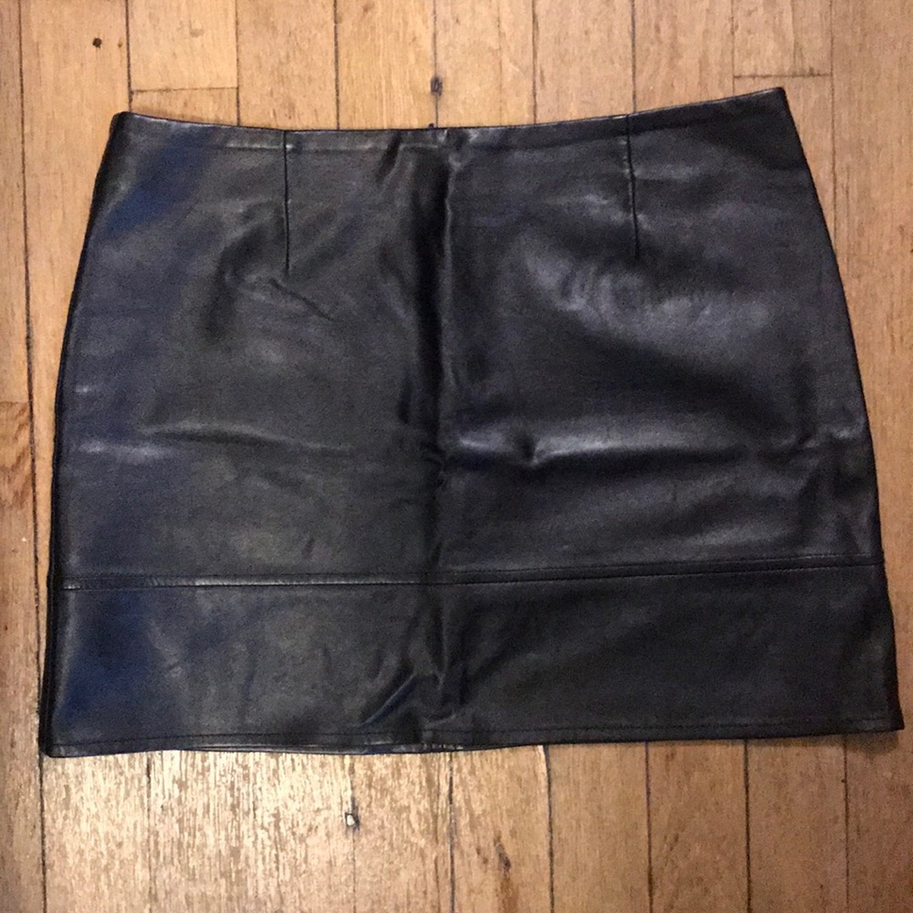 ASOS, leather mini skirt with stitch detail.